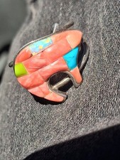 Sterling silver coral inlay ring with opal picture