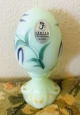 Vintage Fenton Art Glass Jadeite Egg  Butterfly Hand Painted Signed 4