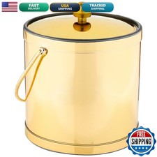 Kraftware Mylar Ice Bucket Polished Brass with Metal Lid Double Wall USA picture