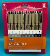 Sakura Pigma MICRON Gray and Black Pens Set of 10 - 50146 - Fine and Bold Points picture
