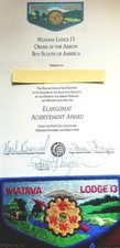 Vintage-OA WIATAVA LODGE 13  ELANGOMAT AWARD  BLUE BORDER FLAP PATCH BSA Unworn  picture