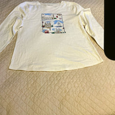 Talbots Women’s Regular M White 100% Cotton Knit Crew Neck Graphic T-Shirt picture