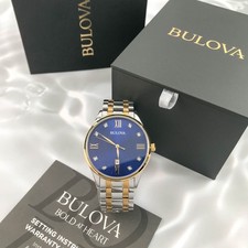 Bulova 98D130 Classic Men's Blue Dial Diamonds TwoTone Bracelet 40mm Steel Watch picture