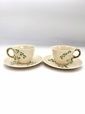 Belleek Shamrock (Millennium 2000) - Flat Cups & Saucers, Set of 2 picture