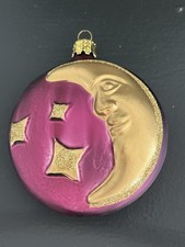Christborn Germany Blown Glass Moon Ornament Celestial Purple Whimsigoth Vintage picture