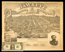 ca1875 Des Moines Iowa Map Birdseye View Hawkeye Insurance Capital Courthouse picture