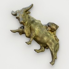 Antique Asian Bronze Sculpture Tiger Attacking Bull or Ox Battle Royale picture