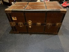 Antique Wardrobe Steamer Trunk – Early 1900s Travel Trunk – Original Interior picture