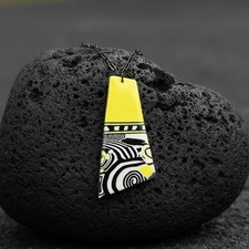 Handmade Yellow Black & White Graphic Print LG Polymer Clay Pendant Necklace picture
