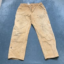 Carhartt Duck Double Knee Distressed Work Pants Mens 32x30 Brown Cotton Mid Rise picture
