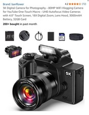 5K Digital Camera for Photography - 80MP WiFi Vlogging Camera for 5K 80MP Black picture