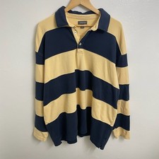 Vintage 2000s Croft & Barrow Long Sleeve Striped Rugby Shirt Navy Yellow picture