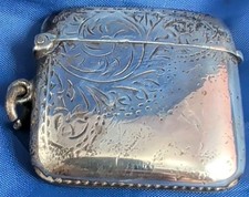 Antique Edwardian English Sterling Silver Vesta Case Match Safe Curved WONDERFUL picture