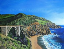 Bixby Bridge, Big Sur, California Landscape Painting. Hand-Painted Original. 14