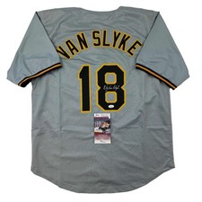 Autographed/Signed Andy Van Slyke Pittsburgh Grey Baseball Jersey JSA COA picture