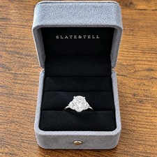 SLATE & TELL 4.93 CTW Oval Moissanite 3-Stone Ring 10K White Gold Sz 7 picture