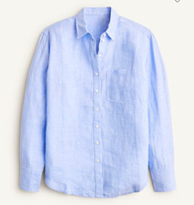 J.CREW Women's Linen Shirt Size12 Classic Fit French Blue picture