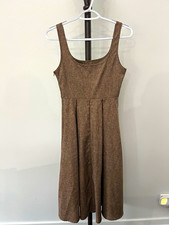 SHEIN Women's XS Brown Pleated Fit & Flare Midi Dress Scoop Neck Sleeveless 1069 picture