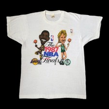 Vintage 1987 NBA Finals Bird Celtics Magic Lakers Salem Sportswear T-Shirt picture