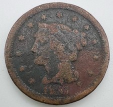 1857 Braided Hair Large Cent Small Date, Very Scarce Key Date, HEAVY CORROSION picture