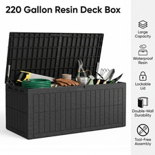 220 Gallon Resin Deck Box Resin Construction Sturdy Double Wall Outdoor Storage picture