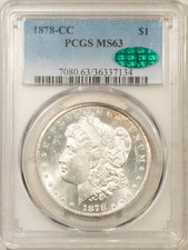 1878-CC $1 MORGAN DOLLAR - PCGS MS-63, WHITE, CHOICE CAC APPROVED CARSON CITY picture