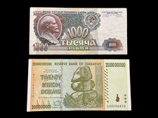1991/1992 USSR CCCP Russian 1000 Rubles & Zimbabwe 20 Billion Dollar Banknote picture