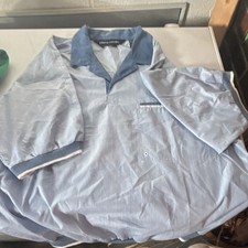 Pierre Cardin Men's Pajama Top L Blue Solid Collared Short Sleeve picture
