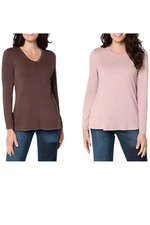 LOGO Principles by Lori Goldstein Women's 2pk Knit Tops Coffee/Rose picture