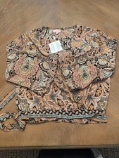 NWT Cienna Designs Silk Blend Wrap Blouse Top L/XL Paisley Black Pink Teal Gold  picture