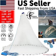 6/8/10/12/16FT Fishing Cast Net Bait Easy Throw Hand Cast Strong Nylon Mesh USA picture