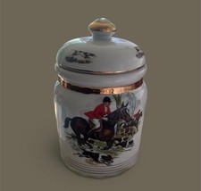 Vintage Rappahannock Mud Works Equestrian Fox Hunt Scene Lidded Ginger Jar picture