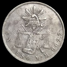 Mexico Second Republic 1 Un Peso 1870 Mo M Mexico City Mint Sharp Detail picture