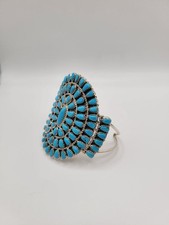 Sterling, Silver Turquoise Cluster Bracelet, Large, Stamp Handmade Navajo Artist picture