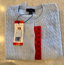 Ted Baker 100% Cotton Cable Knit Cardigan Women's  NWT- LIGHT BLUE picture