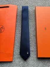 Hermès Paris Navy Blue Micro H Jacquard Silk Tie Kelly Lock Cadenas Padlock picture