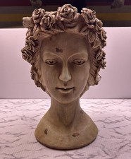 Vintage Chrisdon Lady Sculpture Head Bust Planter Sculpture Roses 16” Tall Art picture