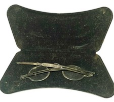 Antique Victorian Folding Pocket Spectacles Oval Eyeglasses Glasses Wire Case picture