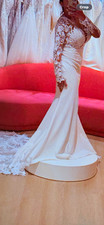 Ivory/White Lace Illusion Long Sleeve Mermaid Wedding Dress Button Train picture