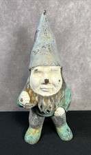 Vintage Cast Iron Garden Gnome 11.75” Door Stop Decor Figure picture