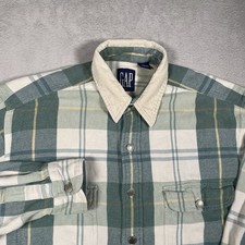 VTG GAP Men Plaid Flannel Shirt Long Sleeve Button Up Size M Corduroy Collar picture