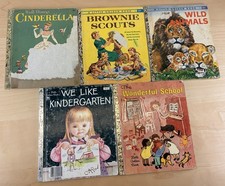 Vintage Little Golden Books 1960’s Lot of 5 Brownie Scouts Disney School Animals picture