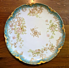 Antique Haviland Limoges France H&C Floral Porcelain Plate Blue Floral Gold Gilt picture