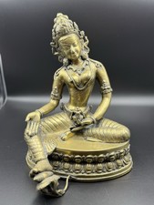 Antique Early-Mid 20th C. Hand-Cast Bronze Deity Statue – Seated Goddess picture