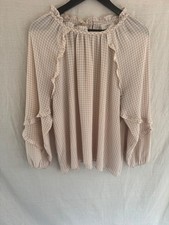 LOFT Outlet Houndstooth Ruffle Blouse Tan Beige Corporate Siren Peasant Shirt L picture