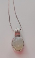 Vtg Art Deco Sterling Silver White Star Oval Cabochon Stone Chain Necklace picture