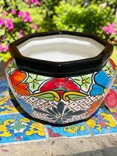 Talavera Style Glazed Ceramic Multicolor Round Bowl Planter Pot, Medium picture