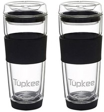 Tupkee Double Wall Glass Travel Tumbler - 14-Ounce, All Glass - Black - 2 Pack picture