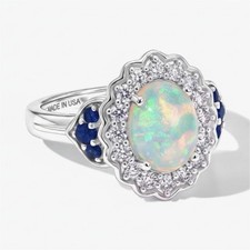 DJoy Womens Welo Opal/Sapphire Opaline Halo Blossom Ring Sterling Silver Size 6 picture