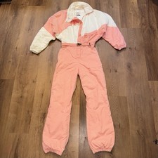 Vintage Nils Ski Suit Womens 12 One Piece Snowsuit Snow Bib 80s Peach USA Made picture